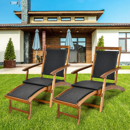 Patio Folding Rattan Lounge Chair with Convenient Retractable Footrest