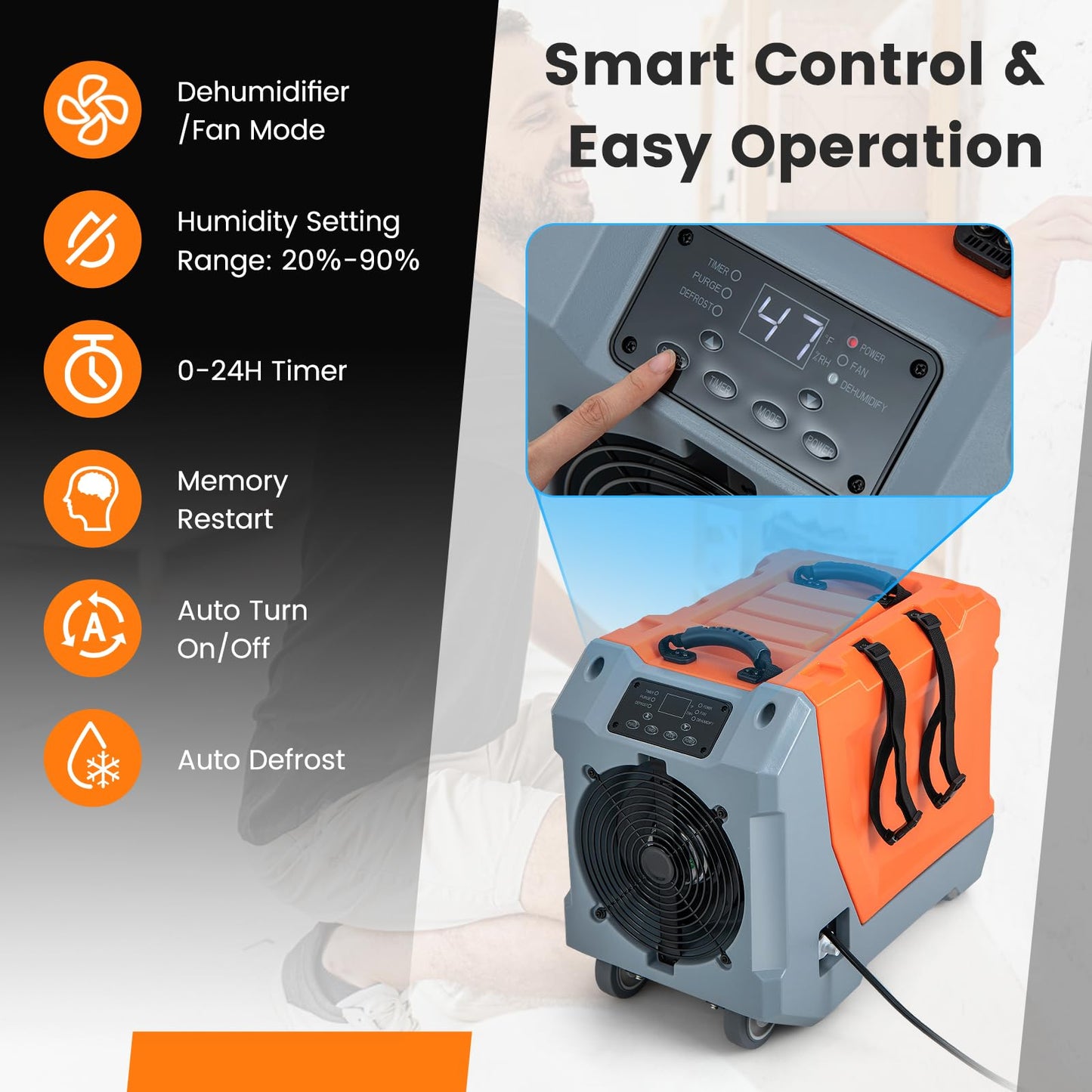 180 PPD Commercial Dehumidifier, with Pump & Drain Hose, Industrial Dehumidifier with Auto Defrost