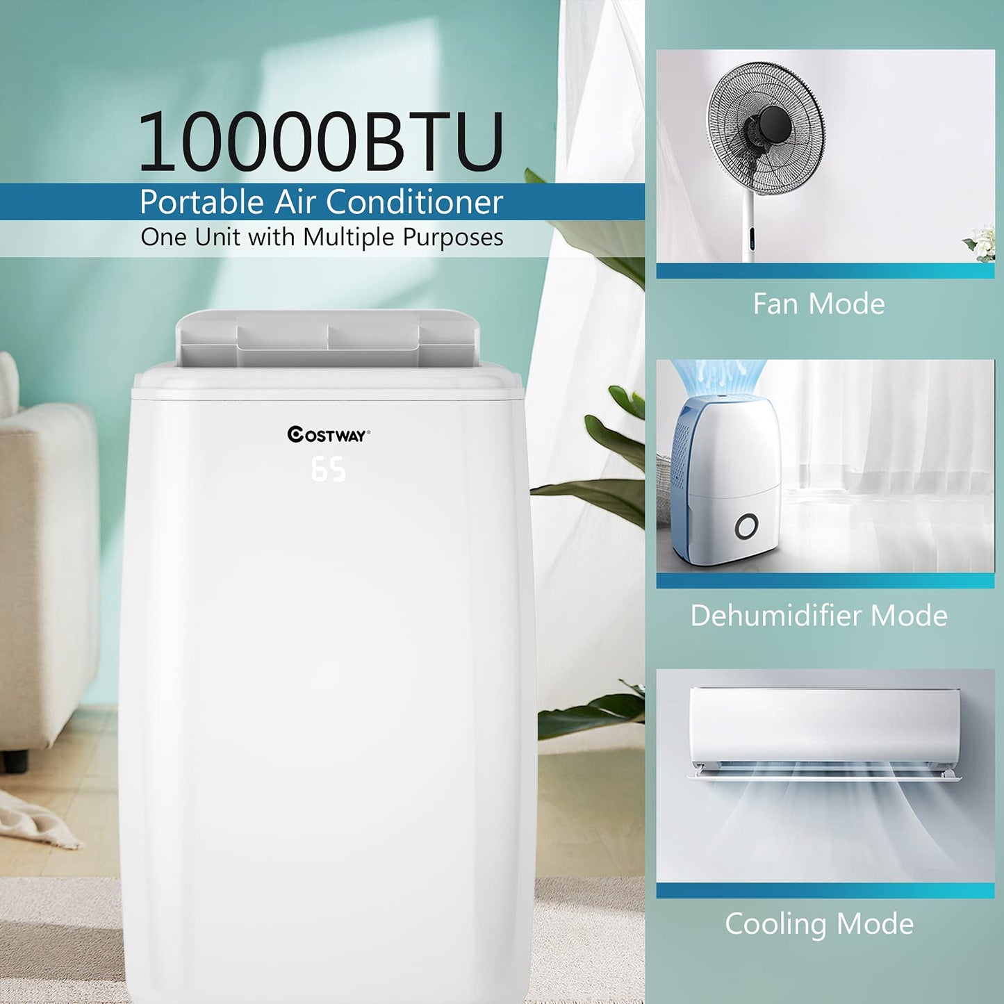 1,0000 BTU Portable Air Conditioner Cooling for Space up to 350 sq. ft with 3 Modes