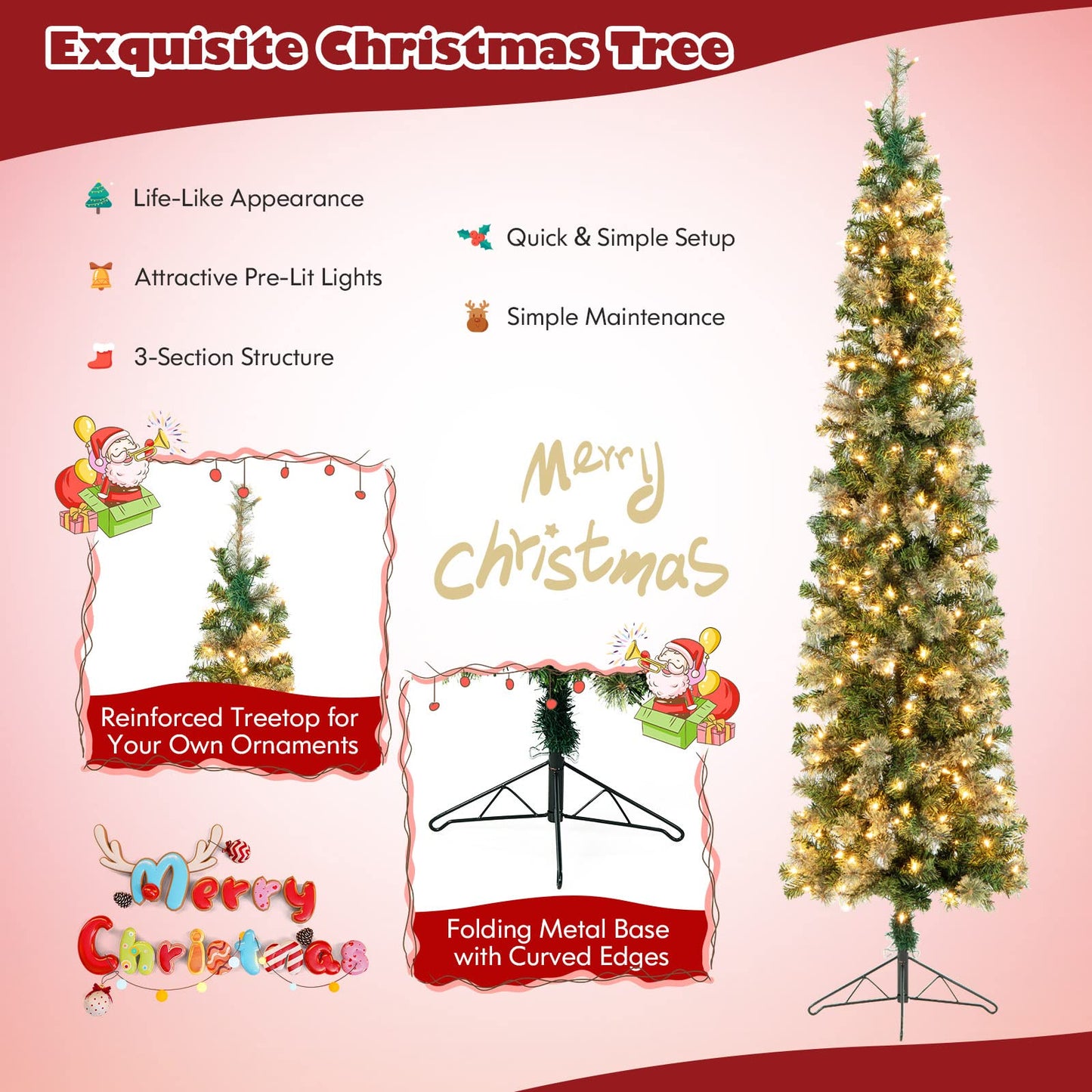 7FT Prelit Half Christmas Tree with 403 Branch Tips & 150 Lights