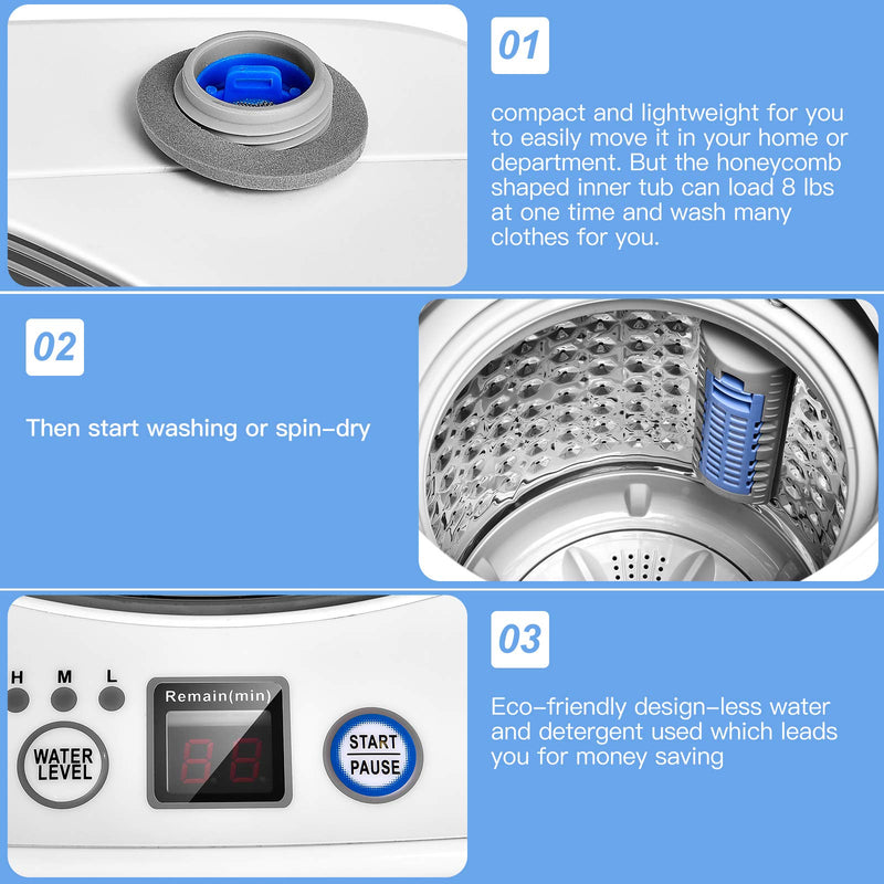 ARLIME Portable Washing Machine, Full-Automatic 8 lbs Capacity Laundry Machine w/Drain Pump