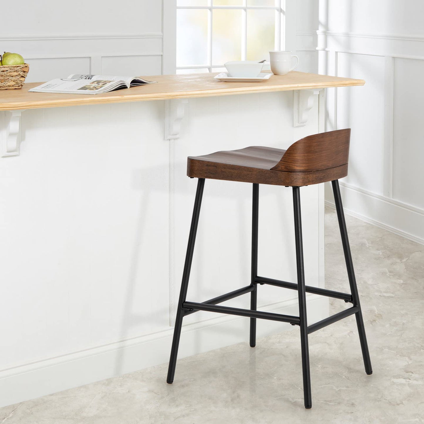 Bar Stool 24.5'' Industrial Pub Stool with Low Backrest and Footrest