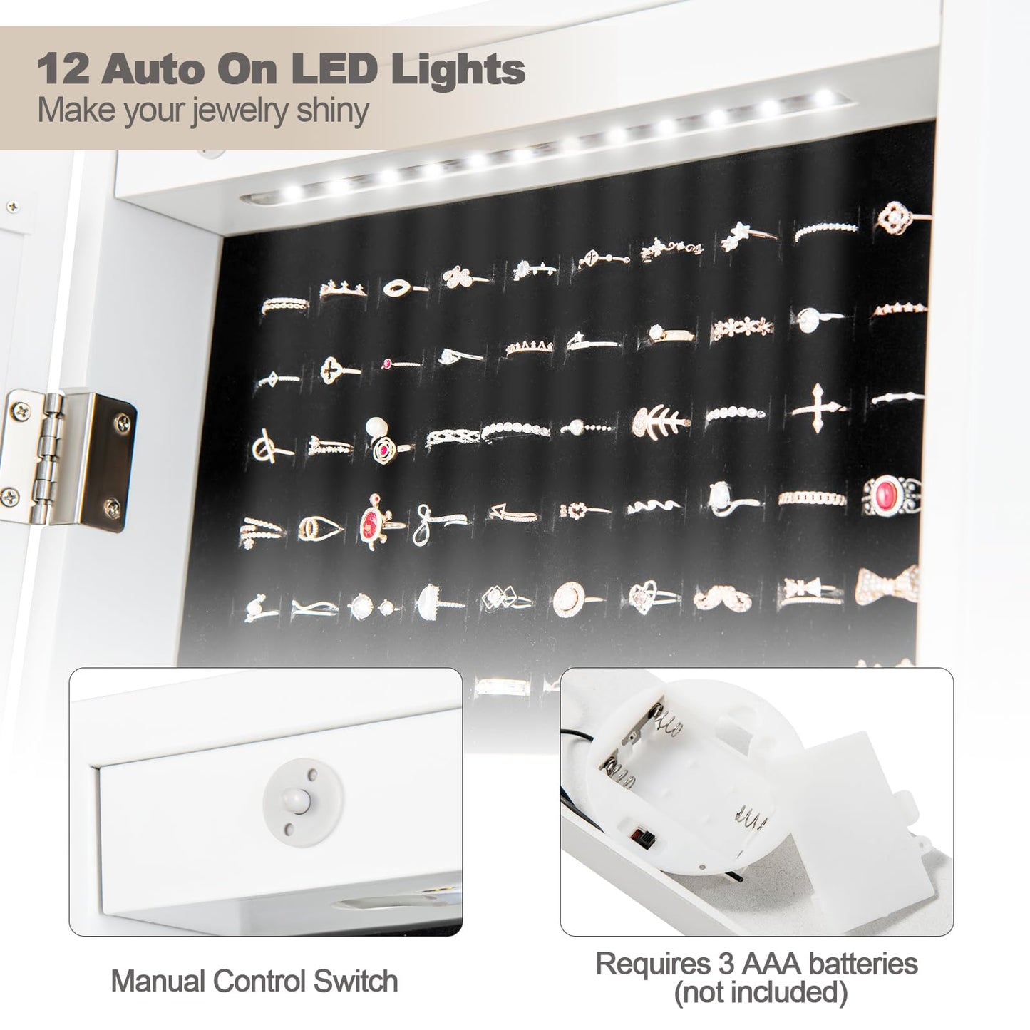 12 LED Jewelry Armoire Cabinet Freestanding Jewelry Organizer