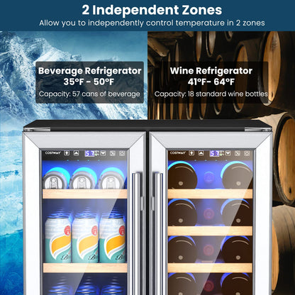 Wine and Beverage Refrigerator, 24 Inch Dual Zone Under Counter Wine Cooler w/Lock