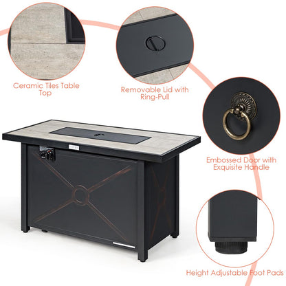 60,000 BTU Outdoor Rectangle Gas Fire Table W/Ceramic Tabletop