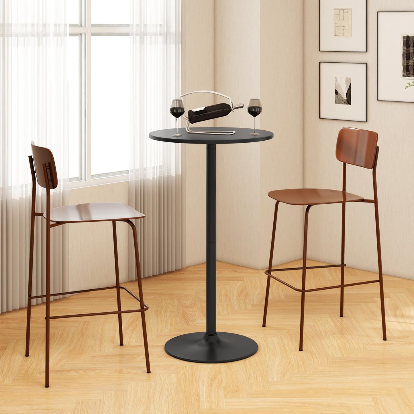 Round Bistro Table Height Adjustable with Heavy-Duty Metal Base