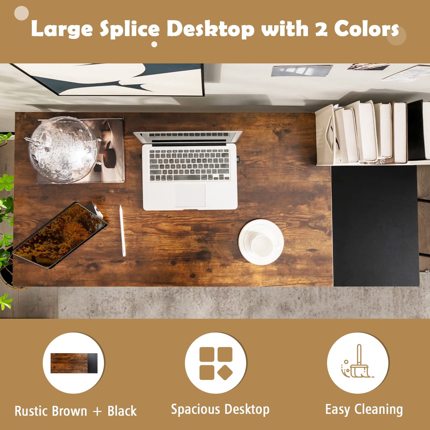 55 Inch Modern Industrial Style Study Writing Desk with 2 Storage Shelves