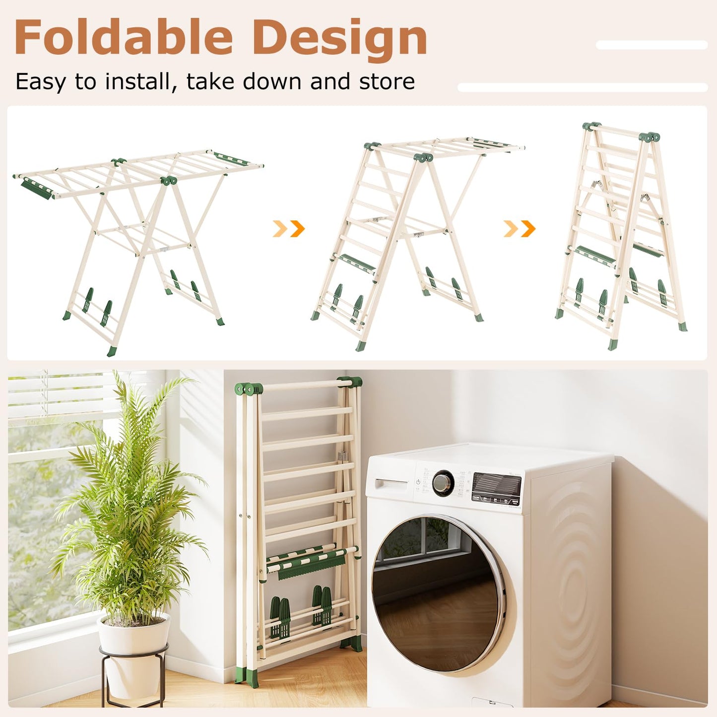 Foldable 2-Level Laundry Drying Rack with Adjustable Wings & 16 Drying Rails