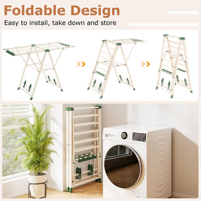 Foldable 2-Level Laundry Drying Rack with Adjustable Wings & 16 Drying Rails