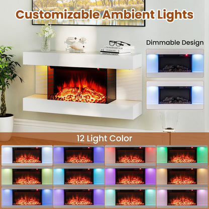 32 inch 3 Sided Glass Electric Fireplace with Floating Mantel