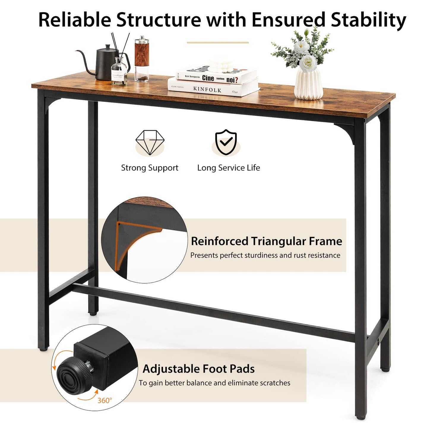48 inch Industrial Bar Height Sofa Table