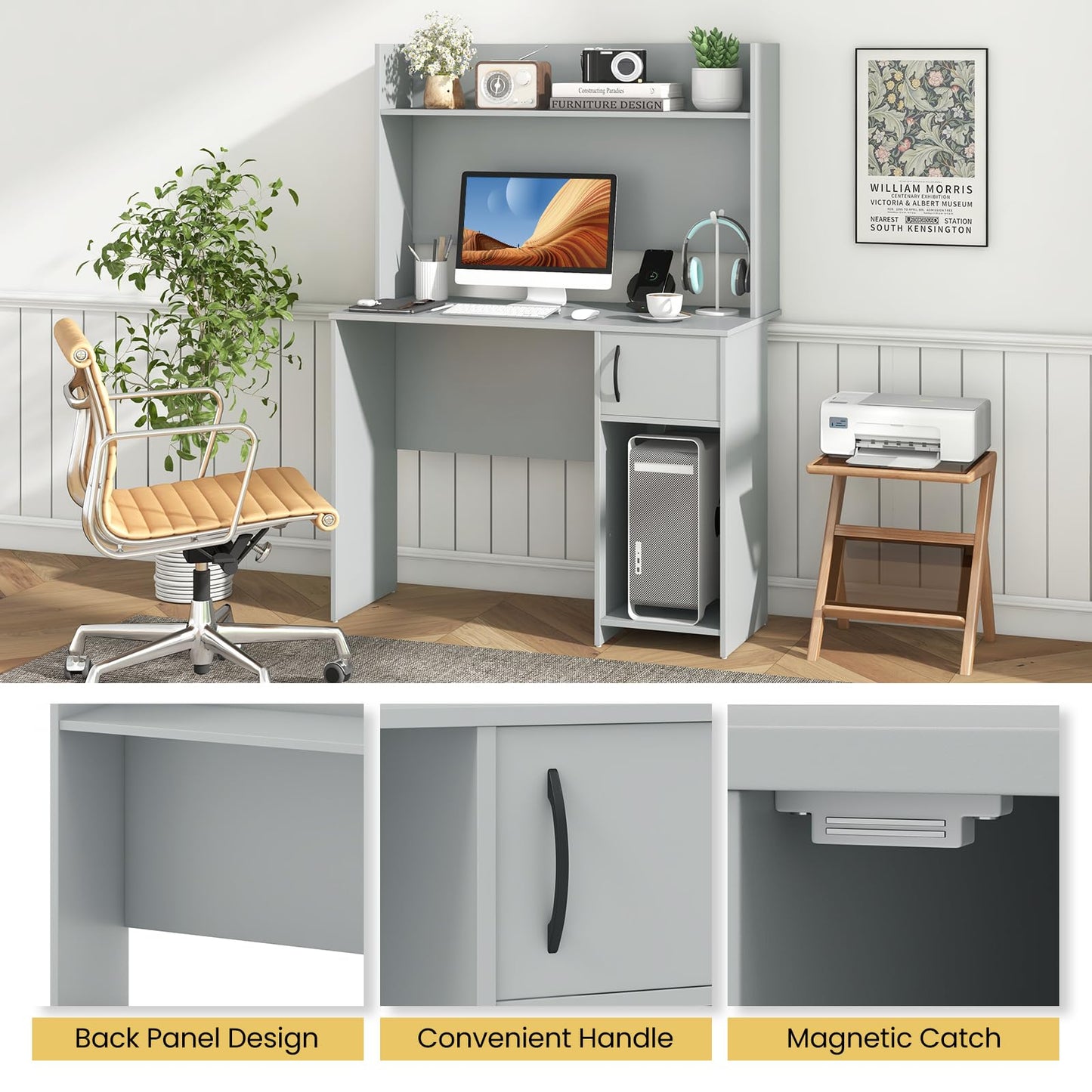 Computer Desk with Hutch Home Office Desk with Adjustable Shelf