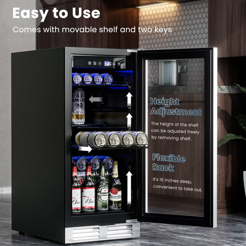 ARLIME 15" Beverage Cooler Refrigerator, 100 Can Built-in or Free Standing Beverage Fridge