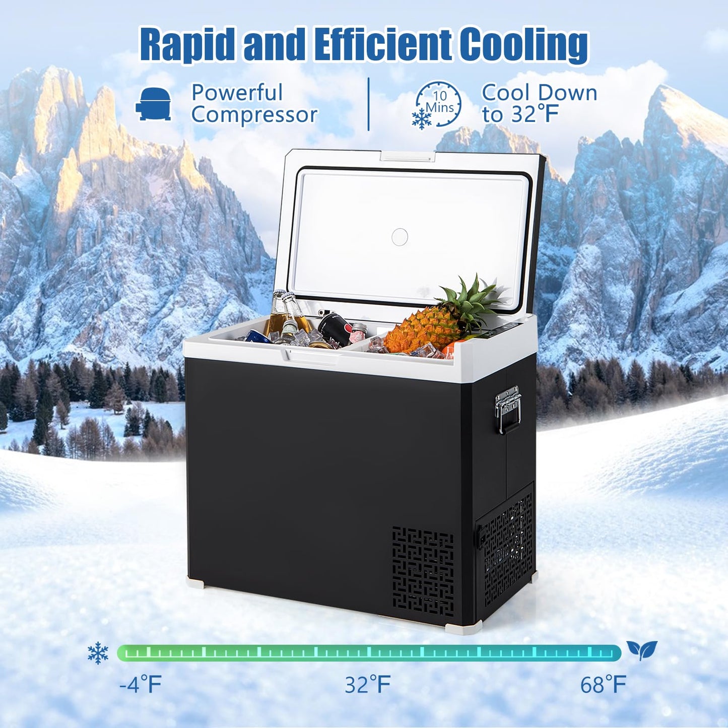 ARLIME 12 Volt Car Refrigerator, 53QT (50L) Dual Zone Portable Car Fridge