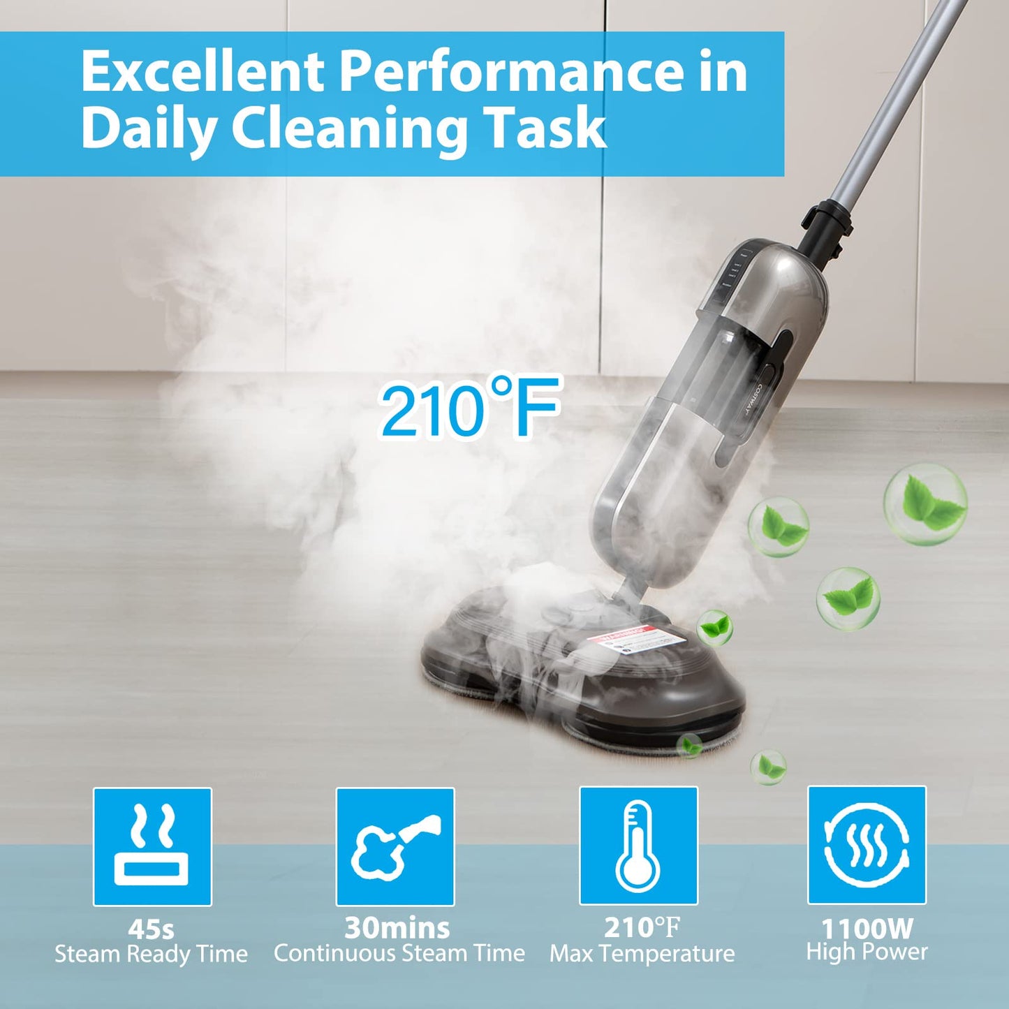 Multipurpose Steam Cleaner 180° Dual Rotating Handheld Steam Mop