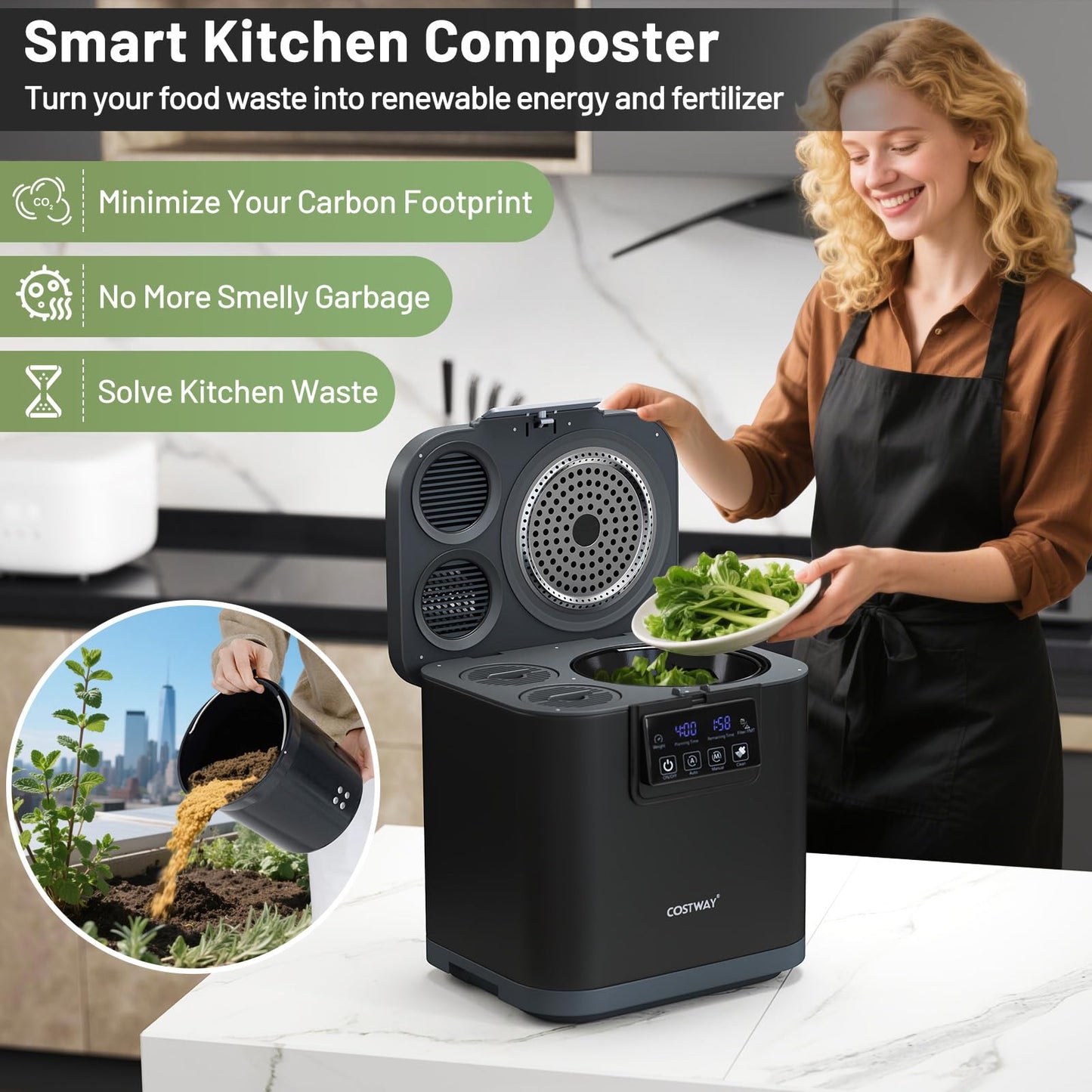 Smart Waste Dispenser Countertop Compost Machine w/Replaceable Filters