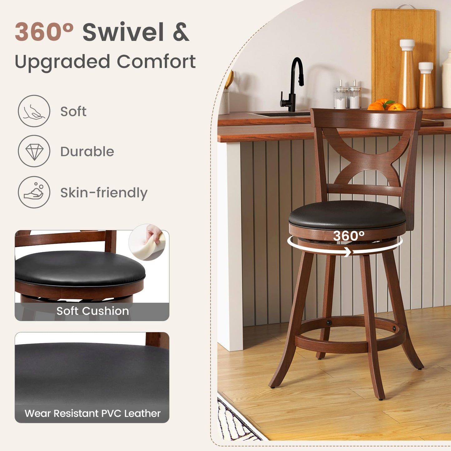 Bar Stools Set of 2/4 24'' 360-Degree Swivel Chairs