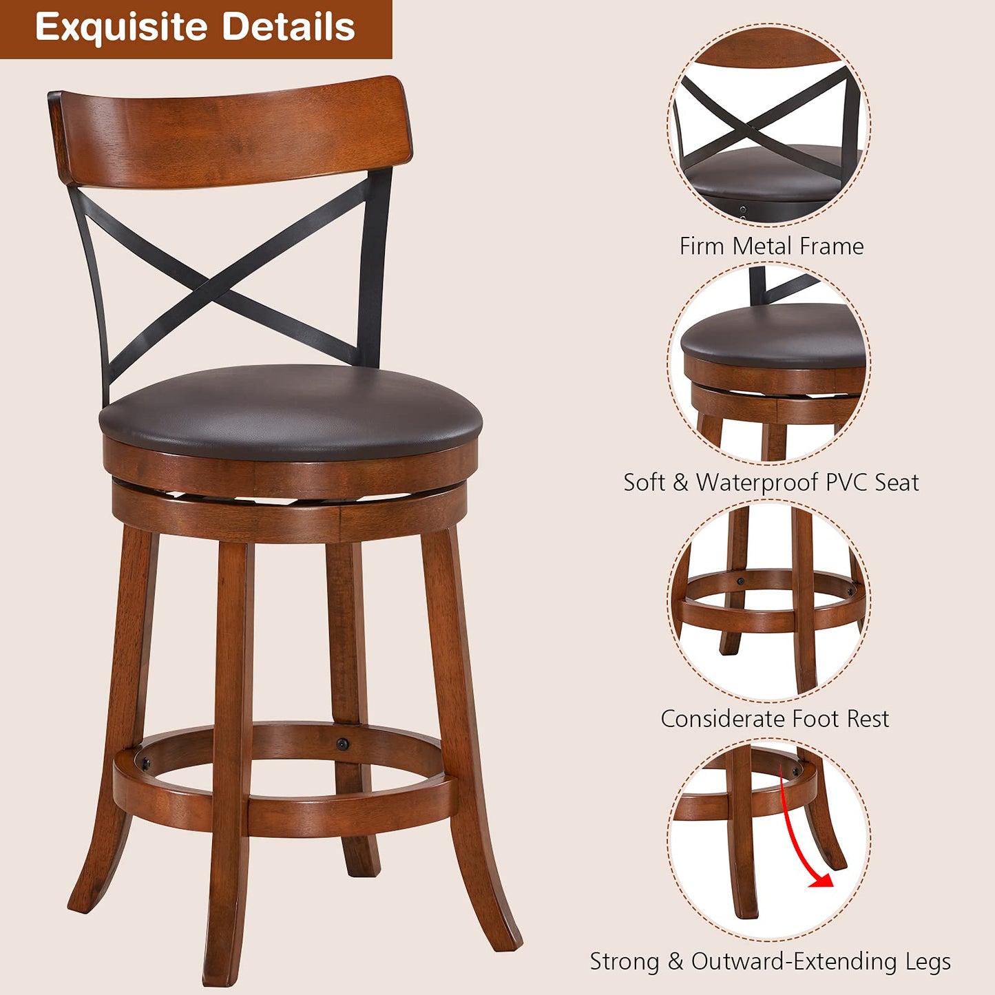 25”Height Kitchen Counter Bar Stools for Kitchen Island