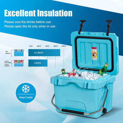 16 Quart Cooler 24 Can Insulated Ice Chest Box with Heavy Duty Handle and 2 Cup Holders