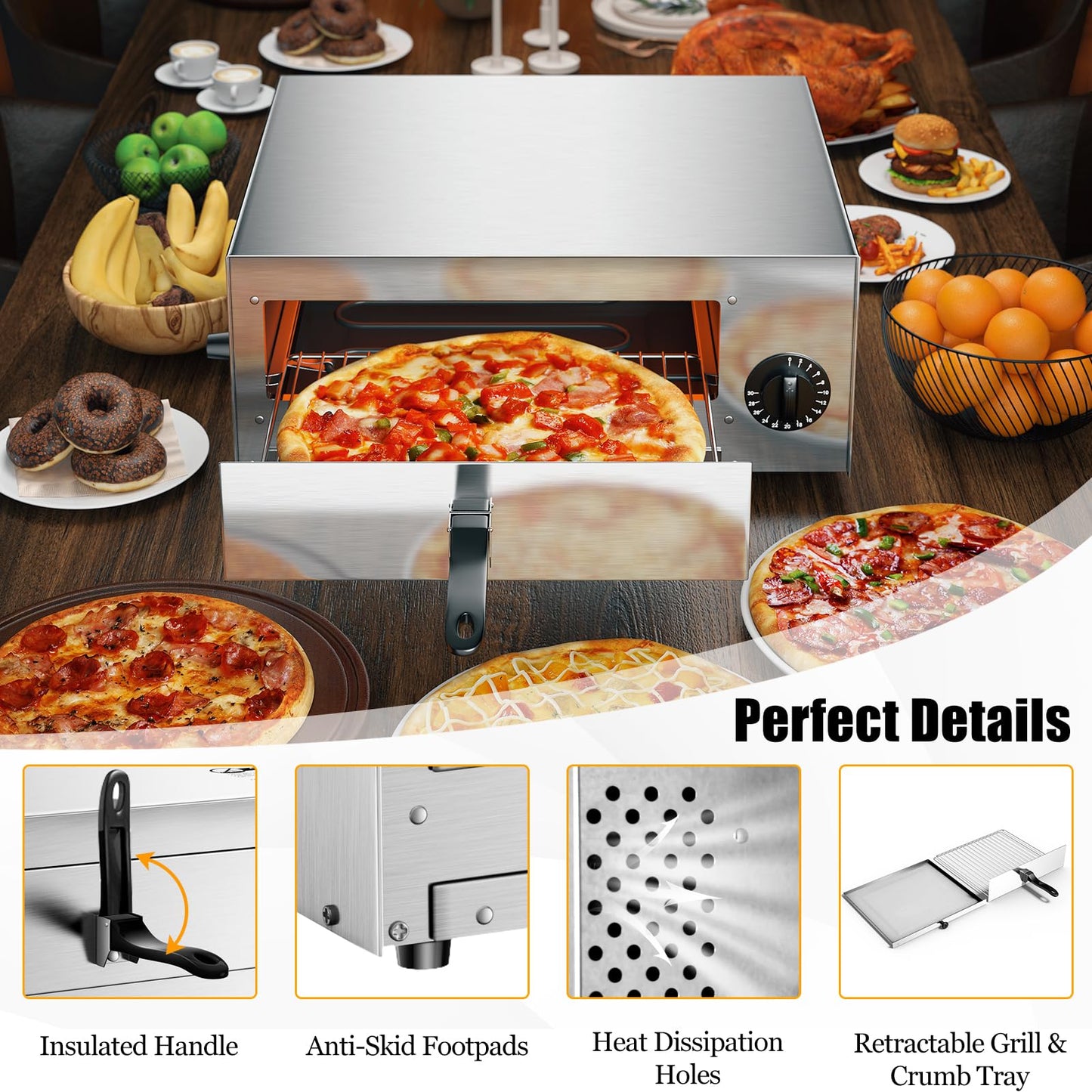 Electric Pizza Oven Stainless Steel Pizza Baker for Kitchen Commercial Use, Snack Oven