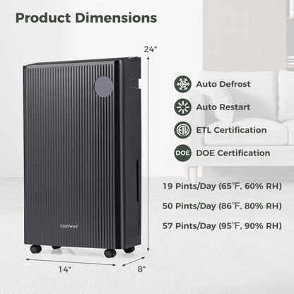 57 Pint Dehumidifiers for Basements with Auto Swing Dry Clothes Mode