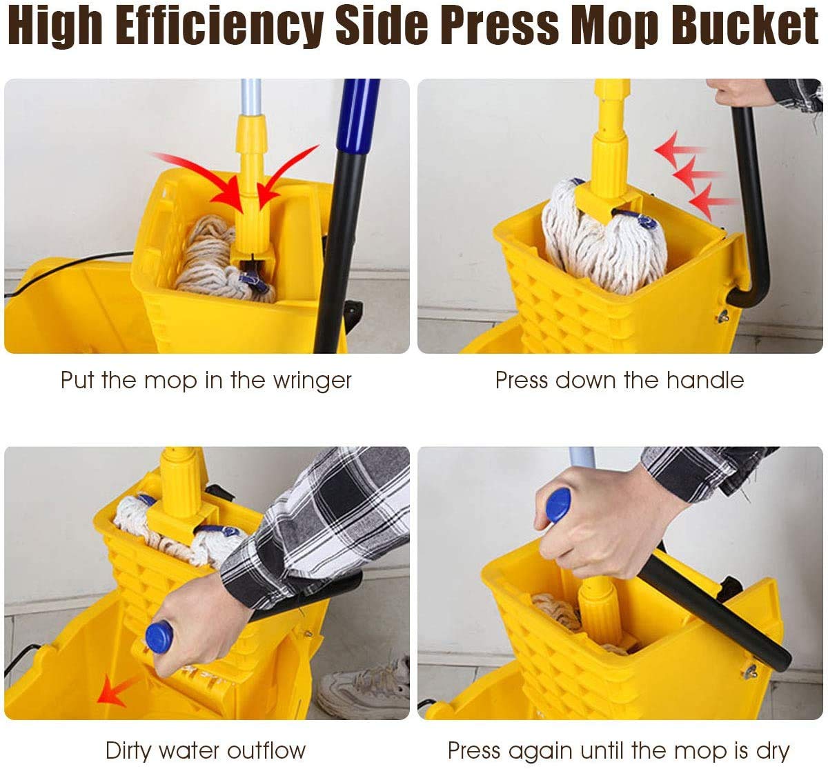 ARLIME Mop Bucket with Wringer On Wheels, 26 Quart Capacity Portable Wringer Trolley on Wheels