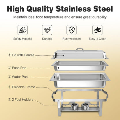Chafing Dish Buffet Set 9 QT Large Capacity 2 Food Pans Water Pans & Fuel Holders
