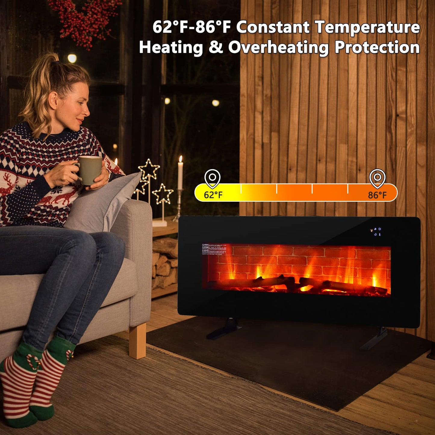 42 Inches Electric Fireplace Wall Mounted and Freestanding Fireplace Heater with Remote