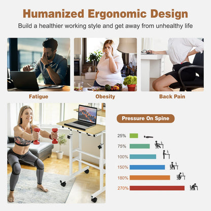 Height Adjustable Rolling Laptop Cart w/Tilting Desktop for Standing or Sitting