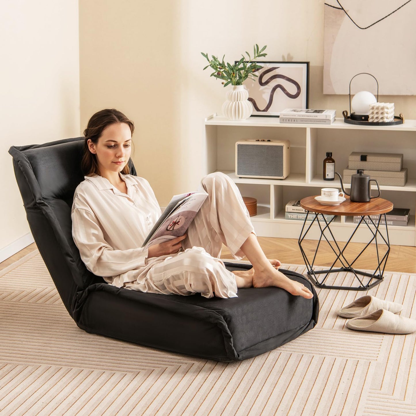 Folding Floor Chair Convertible Lazy Sofa Chair with 14-Poistion Adjustable Backrest