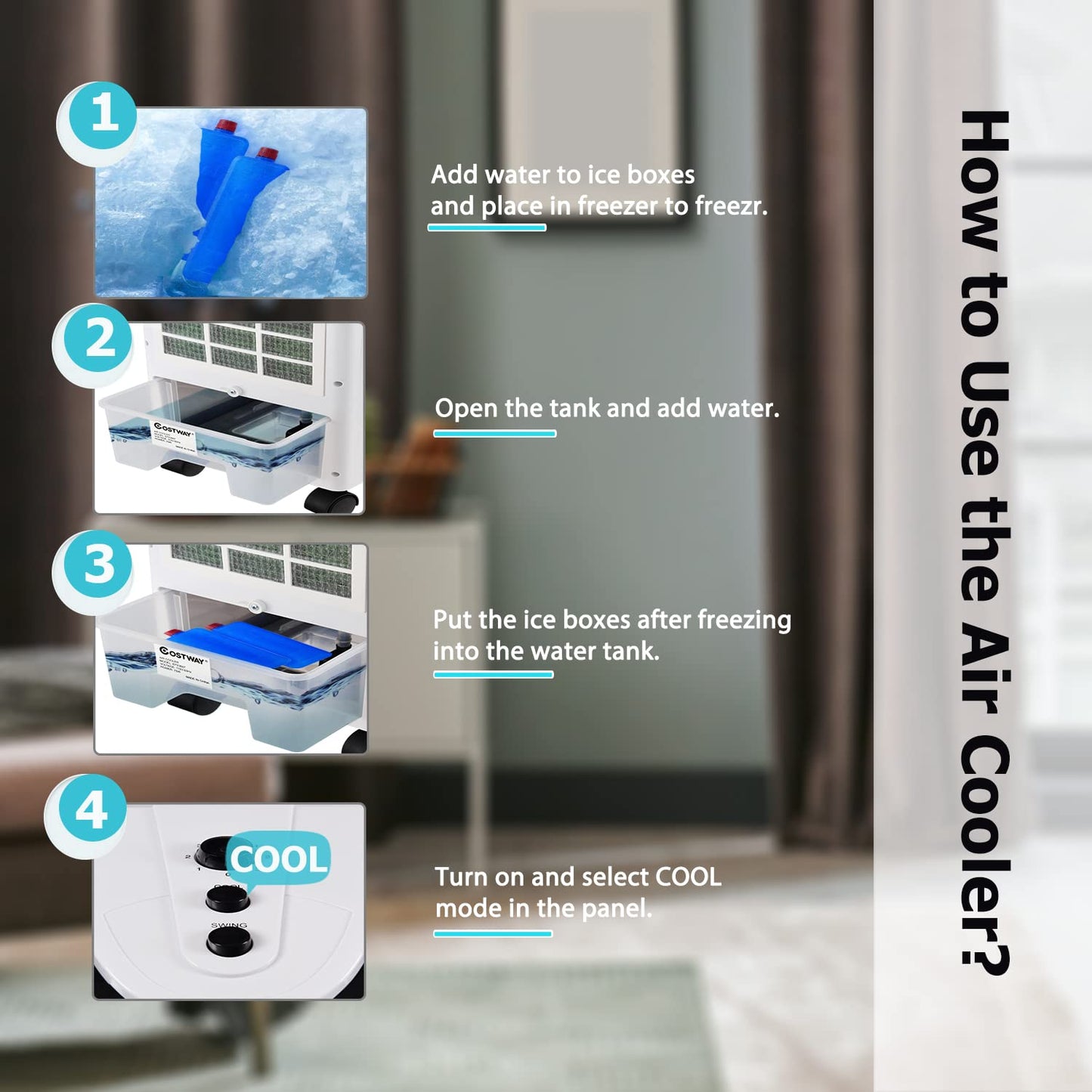 ARLIME Evaporative Air Cooler, Windowless Swamp Cooler Fan & Humidifier with 3 Modes, 3 Speeds, 2 Ice Boxes