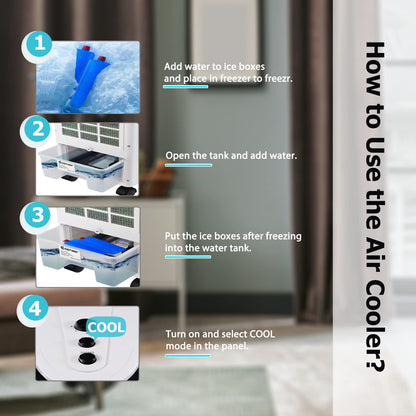 ARLIME Evaporative Air Cooler, Windowless Swamp Cooler Fan & Humidifier with 3 Modes, 3 Speeds, 2 Ice Boxes