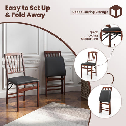Folding Dining Chairs Set of 2/4 with PVC Padded Seat for Kitchen Apartment