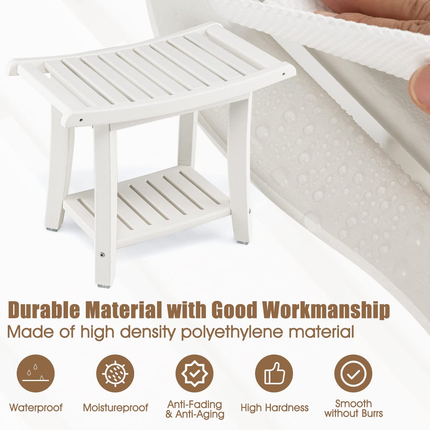 Waterproof Shower Bench With Storage Shelf for Shaving Legs and SPA