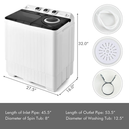 Portable Washing Machine 2-in-1 Twin Tub 26lbs Capacity Laundry Washer(18lbs) and Spinner(8lbs) with Control Knobs