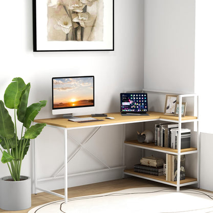 59 Inch L-Shaped Computer Desk with Open Storage Shelves
