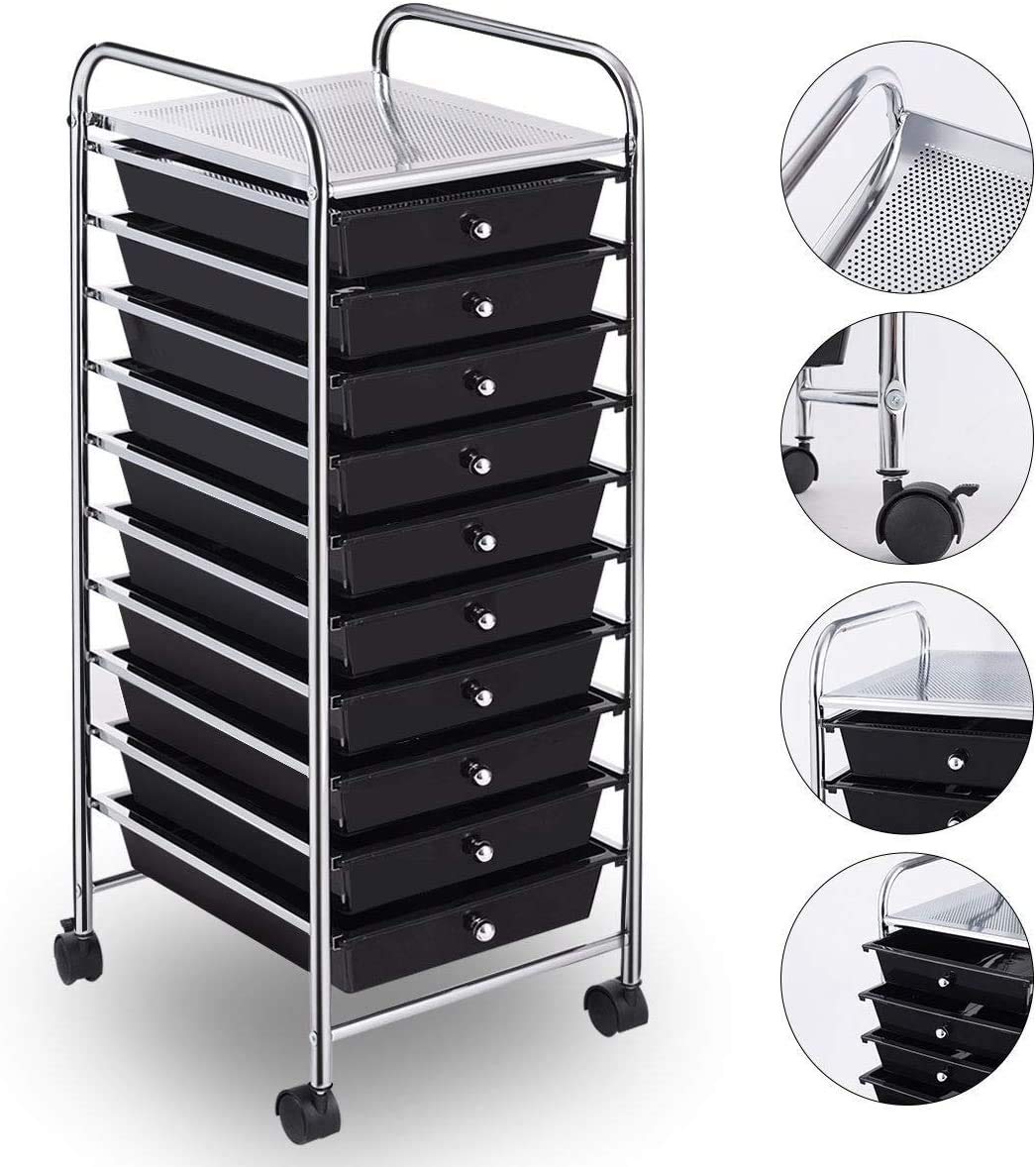 ARLIME 10-Drawer Storage Cart, 10 Drawer Trolley, Rolling Organizer Cart