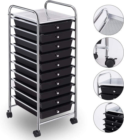 ARLIME 10-Drawer Storage Cart, 10 Drawer Trolley, Rolling Organizer Cart