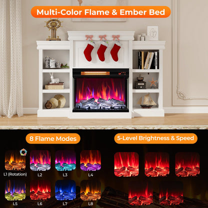 23 Inch 3-Sided Electric Fireplace 1500W Recessed Fireplace Insert w/ 7-Color Flame & Adjustable Brightness