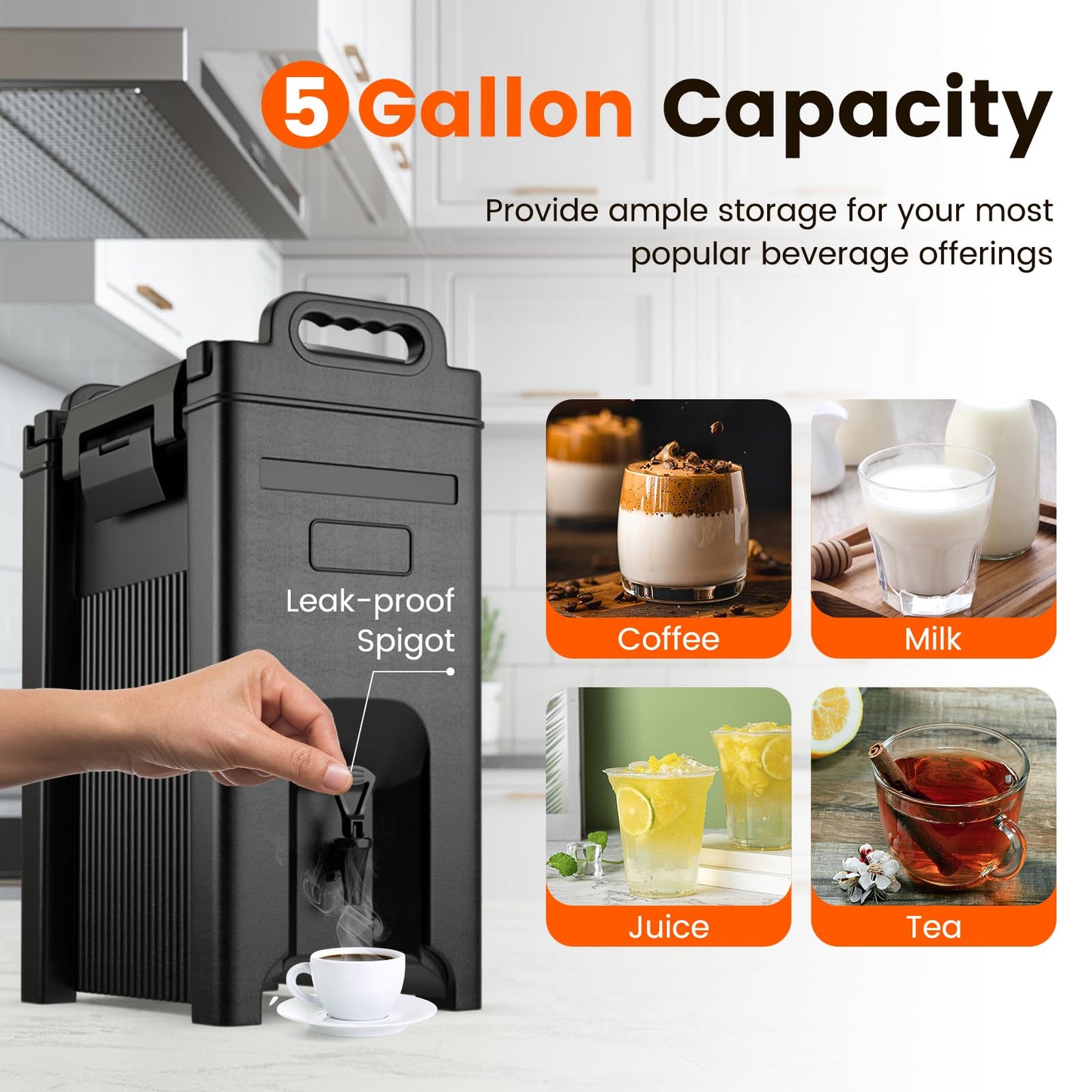 ARLIME Insulated Beverage Dispenser with Handles, 5 Gallon Food-Grade Hot and Cold Beverage Server