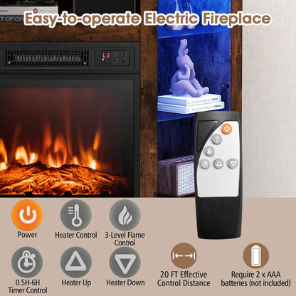 Corner Fireplace TV Stand with LED Lights for TVs up to 50”, Modern Entertainment Center with Electric Fireplace