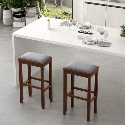 2/4 Pieces 31 Inch Upholstered Bar Stool Set with Solid Rubber Wood Frame and Footres