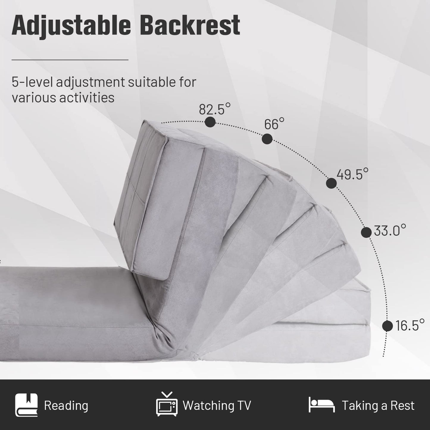 Convertible Flip Chair 5-Position Adjustable Triple Fold Down Sofa Bed