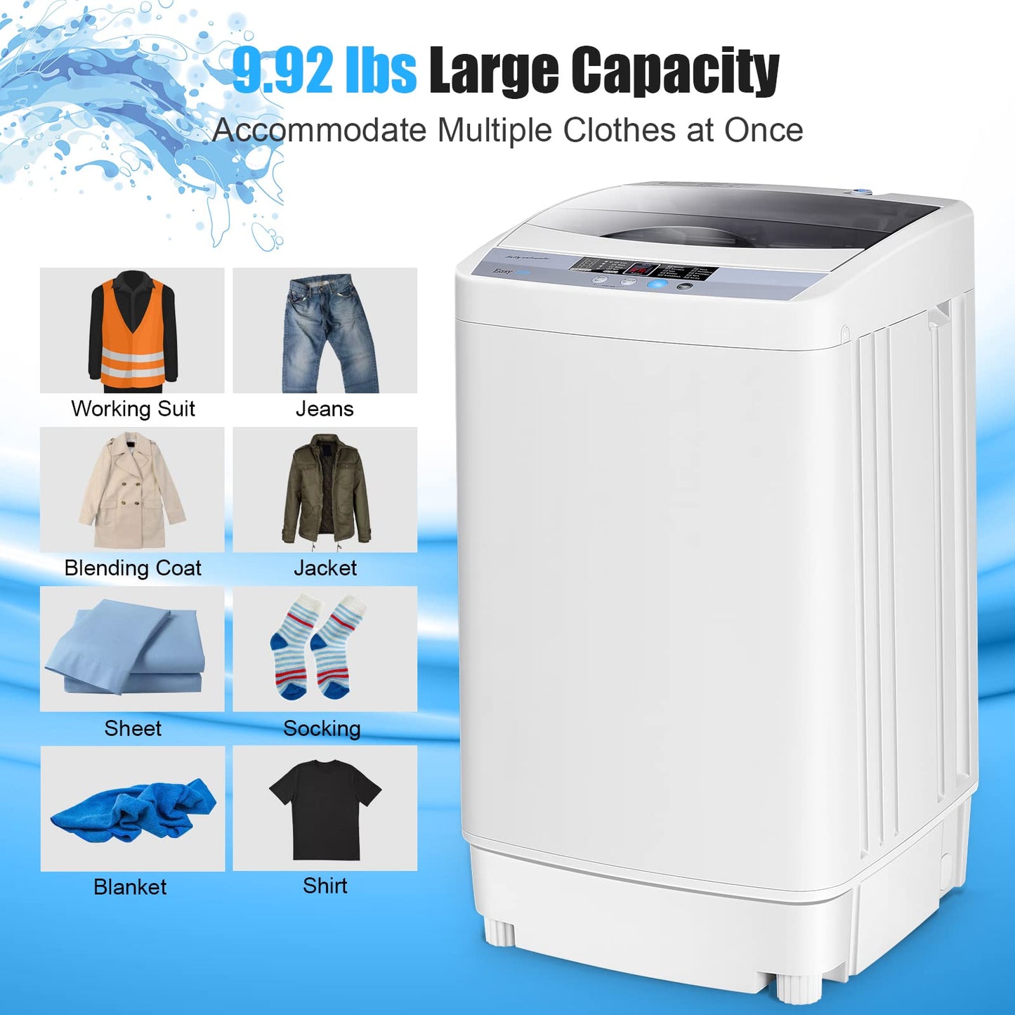 12 Lbs Capacity Full automatic Washer with 10 Wash Programs