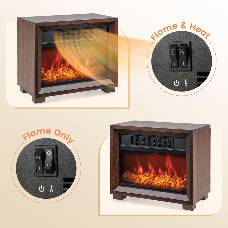 13’’ Electric Fireplace Heater, 750W Mini Tabletop Electric Fireplace Stove with Realistic Flame