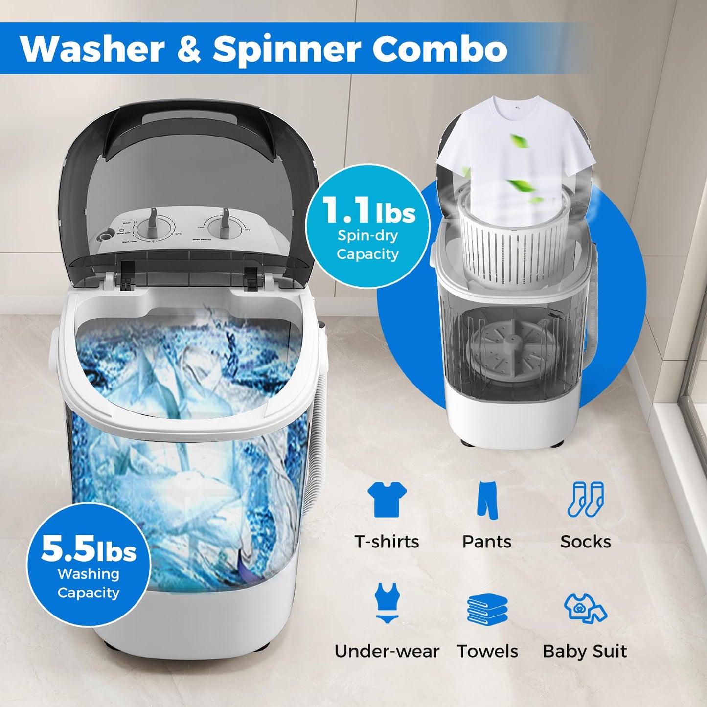 Mini Portable Washing Machine for Apartment Dorms RV Home