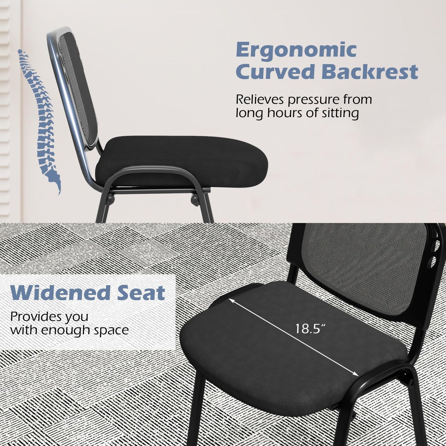 Meeting Room Chair Set of 10/15 Stackable Conference Chairs With Ergonomic Backrest & Waterfall Seat