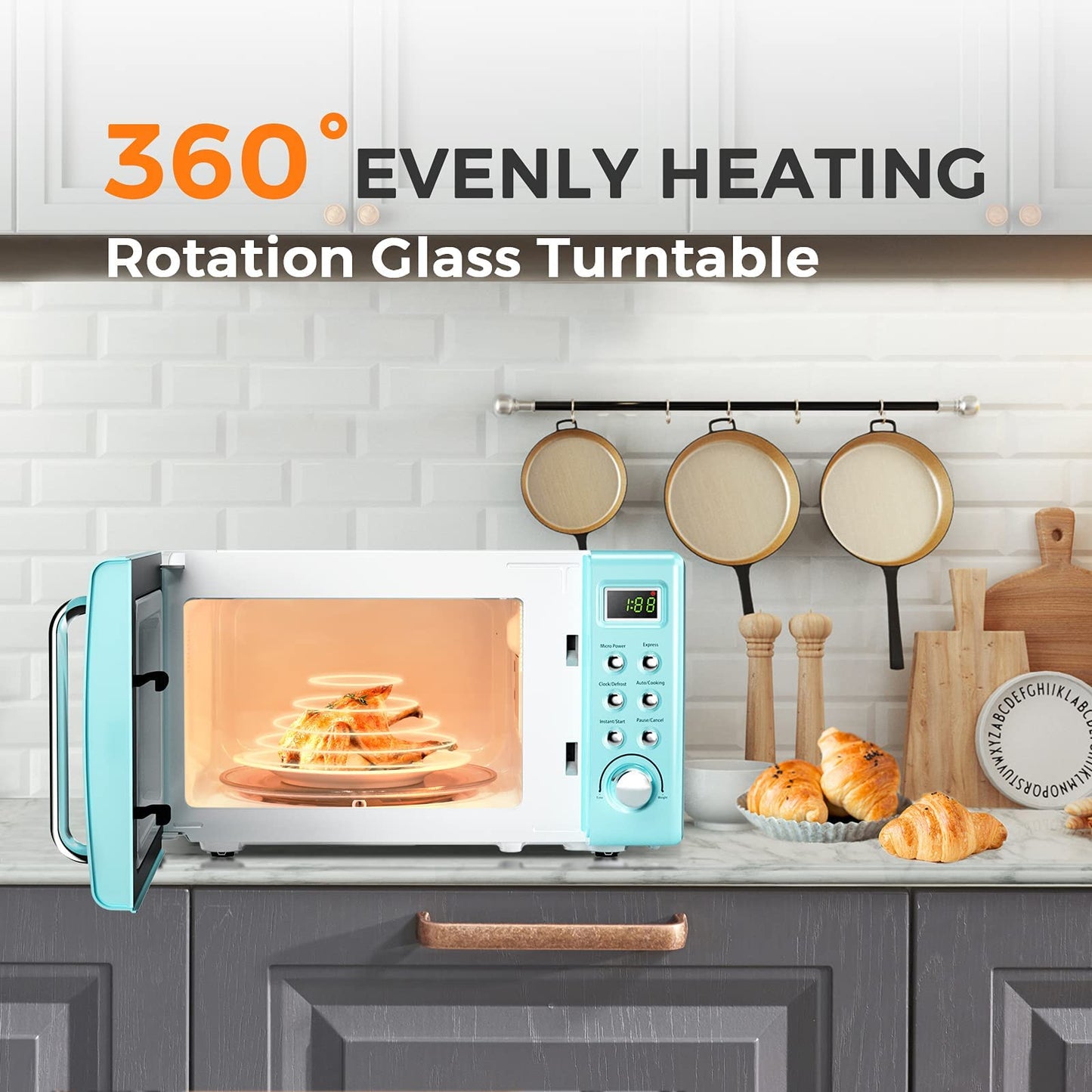 ARLIME Small Microwave, 0.7Cu.ft 700 Watt Countertop Microwave with 5 Micro Power Defrost & Auto Cooking Function