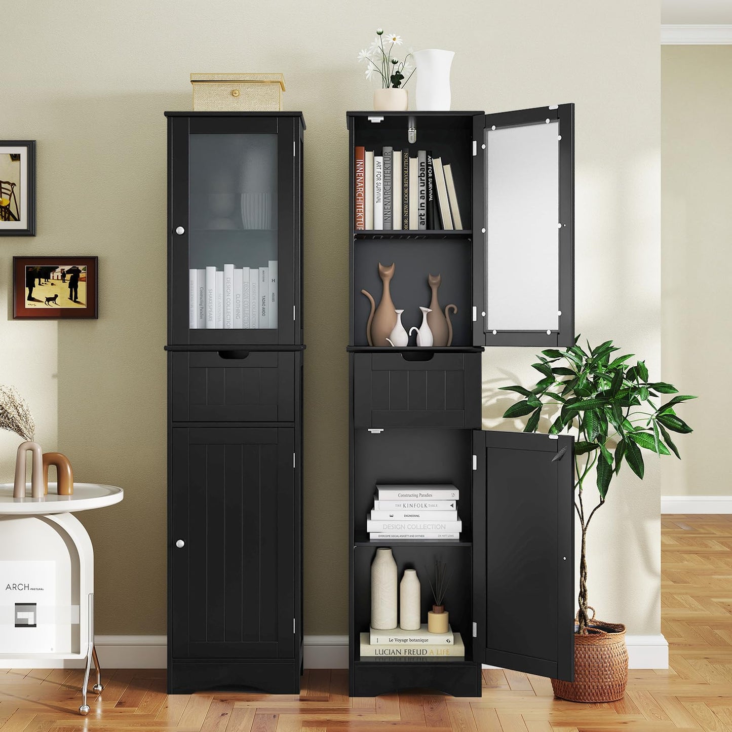 67” Tall Bathroom Storage Cabine with 2 Doors & 1 Drawer 3-Level Adjustable Shelves