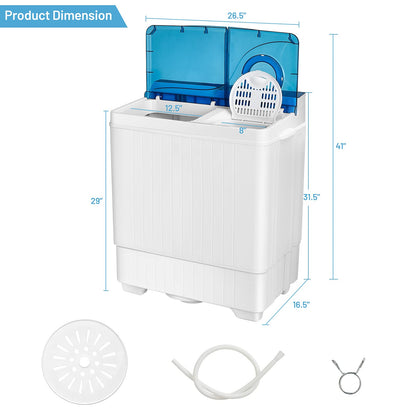 Washing Machine Semi-automatic, Twin Tub Washer with Spin Dryer, 26lbs Capacity, Built-in Drain Pump